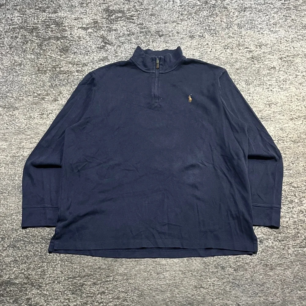 Polo‎ Ralph Lauren 1/4 Zip Sweater Long Sleeve Mens XL  Navy Blue Small Pon